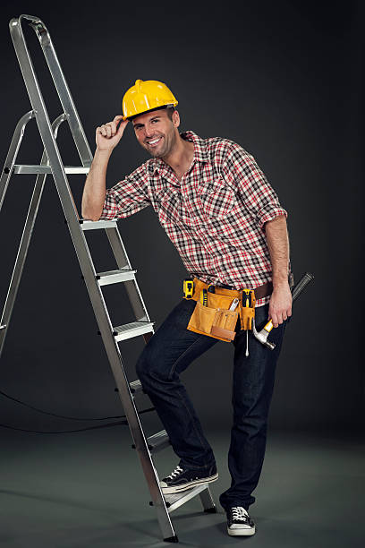 istock Manual worker leaning on the ladder 163218350