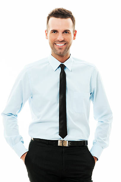 istock Happy businessman with his hands in pockets 163218358