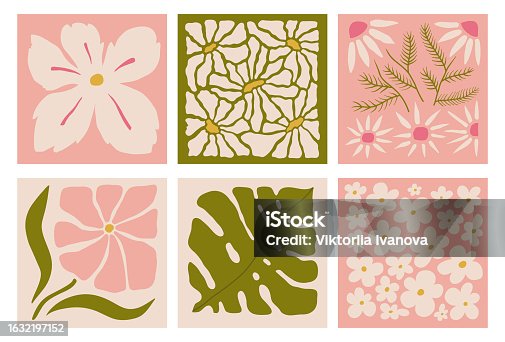 istock Set of prints with flowers. Interior painting. Colorful illustrations of flowers for covers, posters and pictures. Vector illustration. Modern floral posters with flowers. 1632197152