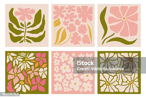 istock Set of prints with flowers. Interior painting. Colorful illustrations of flowers for covers, posters and pictures. Vector illustration. Modern floral posters with flowers. 1632197153