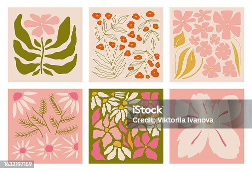 istock Set of prints with flowers. Interior painting. Colorful illustrations of flowers for covers, posters and pictures. Vector illustration. Modern floral posters with flowers. 1632197159