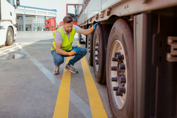 Truck Driver Checking the Truck's Safety