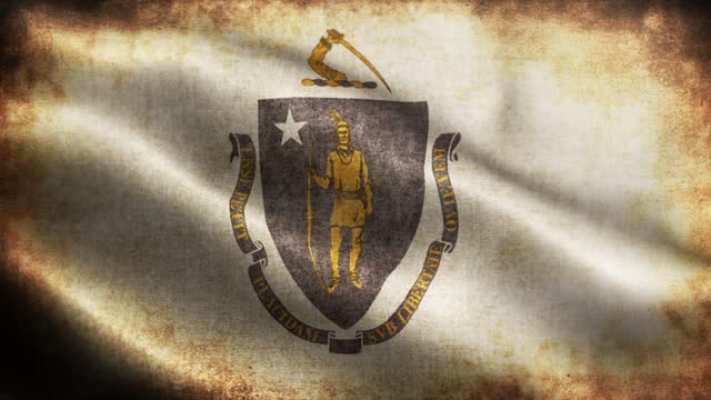 American State Closeup of grunge Massachusetts waving flag loopable stock video