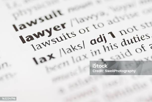 Macro Dictionary Word Lawyer Stock Photo - Download Image Now - Black Color, Book, Close-up