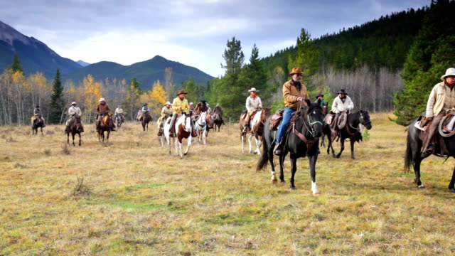 Large Group of Cowboys on old west cattle roundup