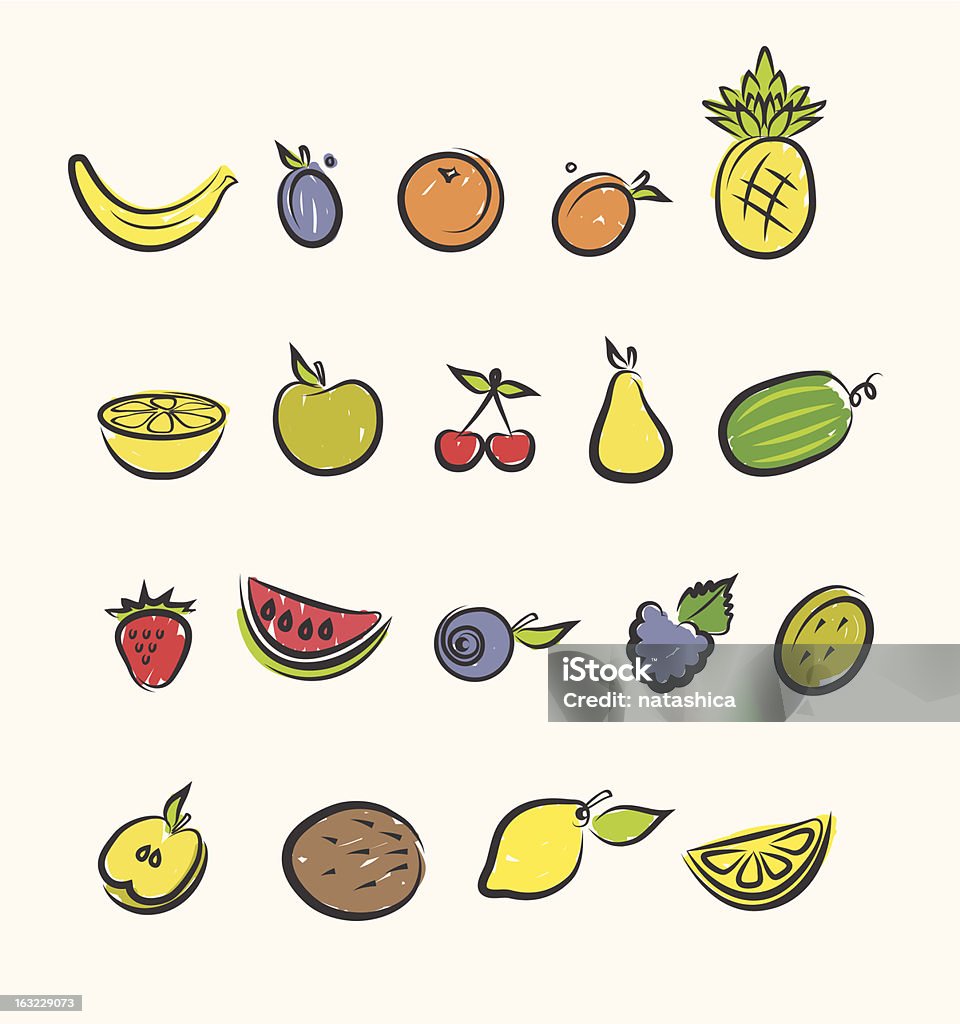 Ensemble d'icônes de fruits - clipart vectoriel de Abricot libre de droits
