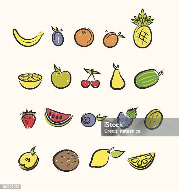 Set Di Icone Di Frutta - Immagini vettoriali stock e altre immagini di Albicocca - Albicocca, Alimentazione sana, Ananas
