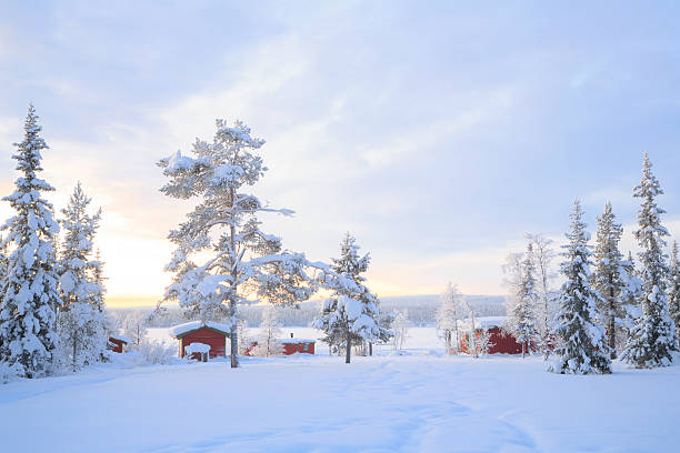 冬景色スウェーデン領ラップランド - hut winter snow mountain ストックフォトと画像