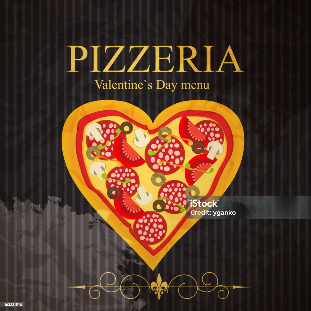 Пицца меню шаблон на День святого Валентина, векторные иллюстрации - Векторная графика День святого Валентина роялти-фри
