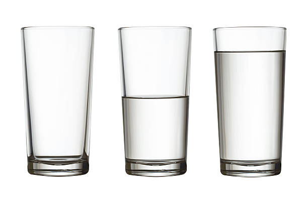 tall empty, half and full glass of water isolated