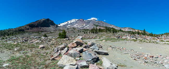 Mount Shasta in Northern California on a beautiful summer day