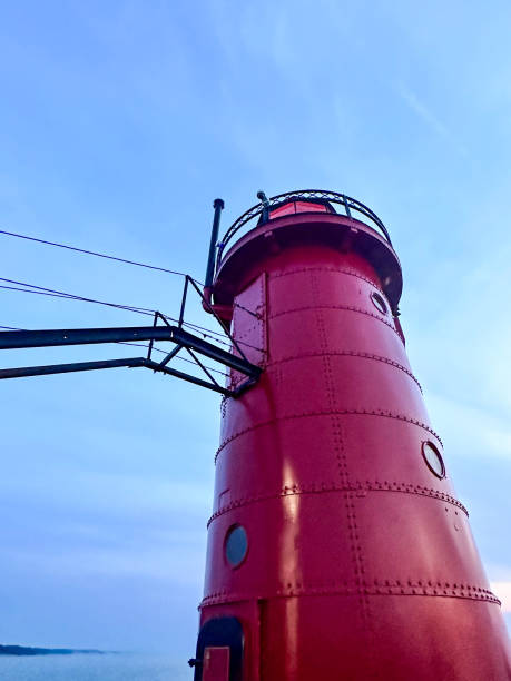 Red lighthouse on pier in South Haven, Michigan