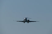 Bombardier plane preparing to land