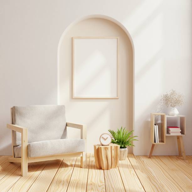 istock Poster mockup with vertical frame on empty minimal room in living room interior 1632495066