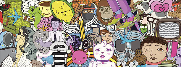zestaw doodles tle - grupa zwierząt ilustracje stock illustrations