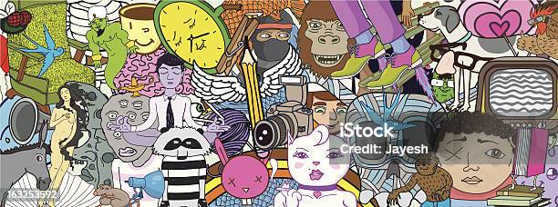 Set Of Doodles Interlacing To Create A Background Stock Illustration - Download Image Now - Cartoon, Doodle, Art