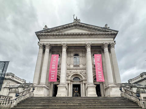 London, England - July 30, 2023: Exterior signage at the Tate Museum in London