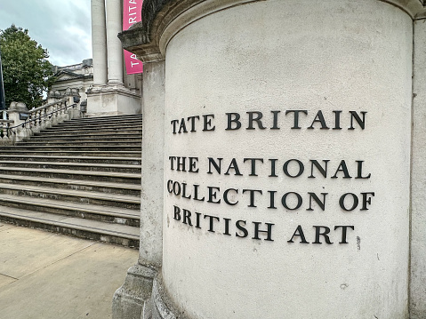 London, England - July 30, 2023: Exterior signage at the Tate Museum in London