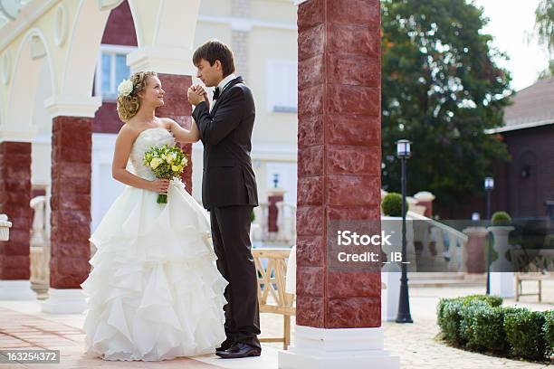 Photo libre de droit de Belle Élégante Heureux Couple Embrasser Les Jeunes Mariés banque d'images et plus d'images libres de droit de Adulte