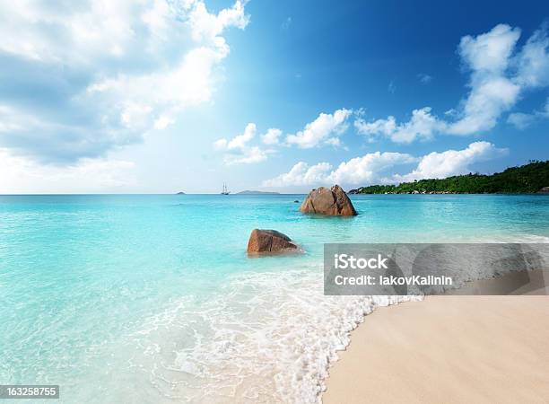 Anse Lazio Beach On Praslin Island In Seychelles Stock Photo - Download Image Now - Bay of Water, Beach, Blue