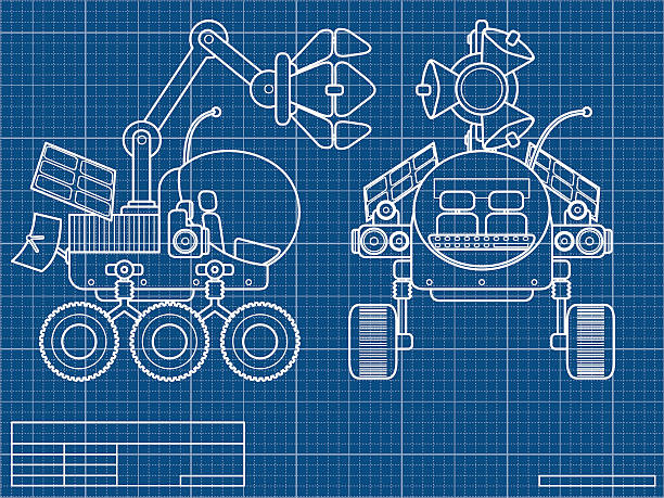 blueprint with planet rover vector art illustration