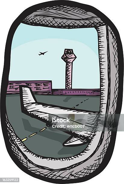 View From Airplane Stock Illustration - Download Image Now - Air Traffic Control Tower, Air Vehicle, Aircraft Wing
