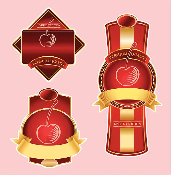 Vector illustration of set of different luxury cherry labels
