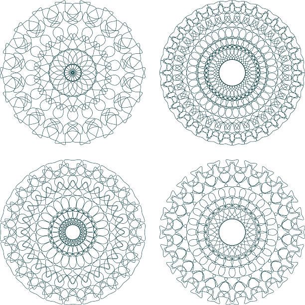 세트마다 벡터 길로쉐 rosettes - guilloche pattern circle four objects stock illustrations