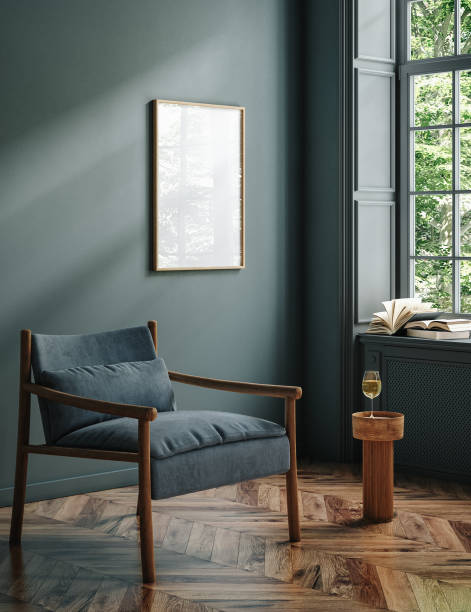 istock Dark green home interior with old retro armchair 1632627251