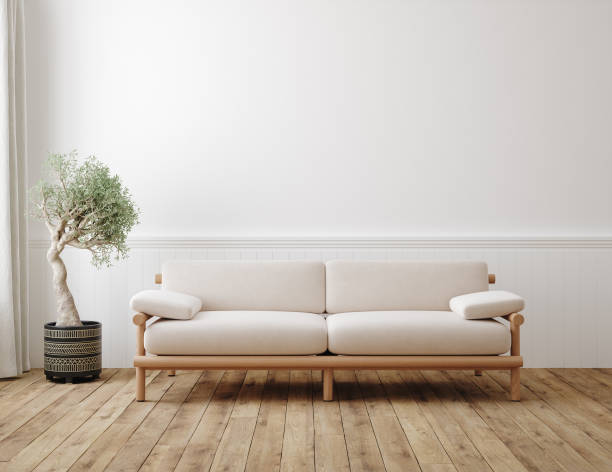 Home mockup, minimalist decorated interior background stock photo