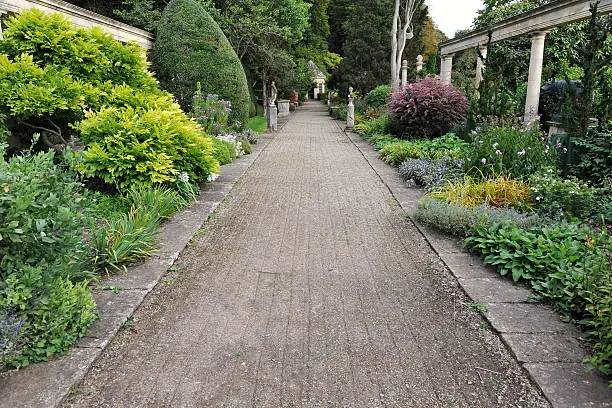 Long Pebble Path in an English Formal Garden