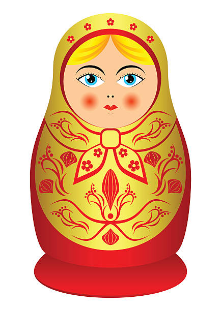 illustrations, cliparts, dessins animés et icônes de matrioshka. - wood toy babushka isolated on white