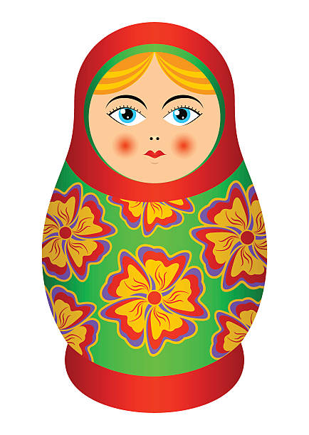 illustrations, cliparts, dessins animés et icônes de russian souvenir. - wood toy babushka isolated on white