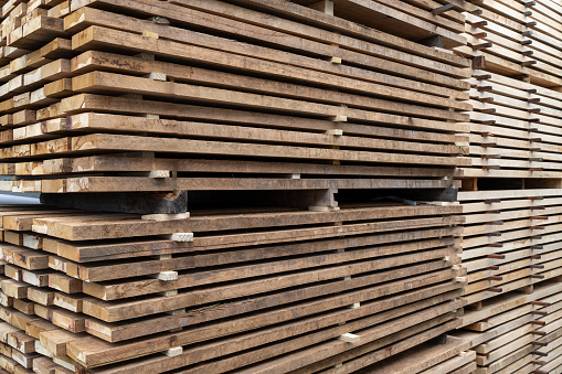 close up of wood planks in a warehouse