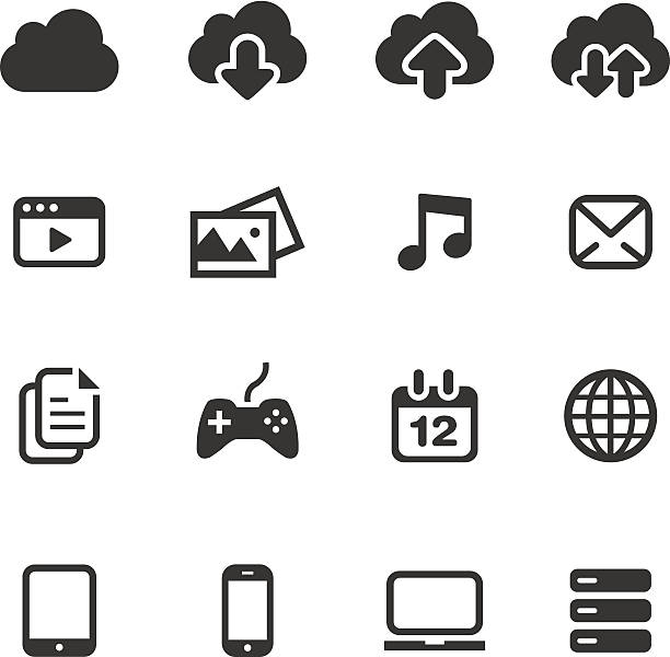 A set of cloud computing related basic icons Vector illustration, Each icon can be used at any size.  cordless phone stock illustrations
