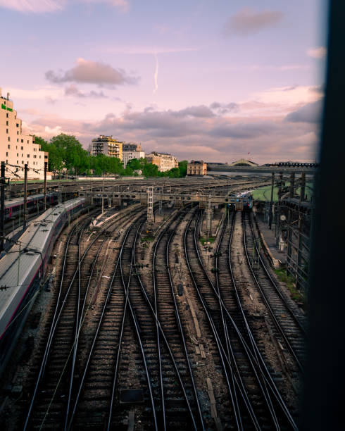 istock Train tracks in Paris with beautiful sky 1632650932
