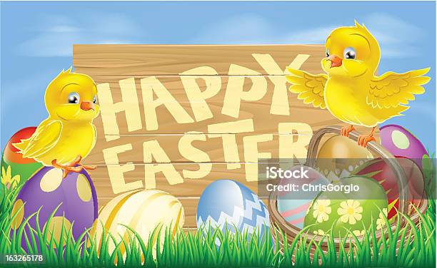 Ilustración de Felices Pascuas Señal y más Vectores Libres de Derechos de Abril - Abril, Amarillo - Color, Animal