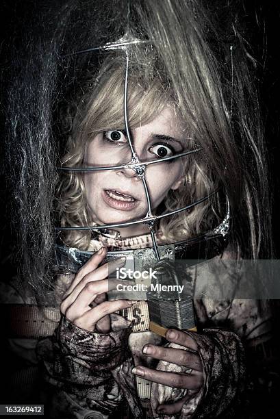 Madness Woman In Straitjacket Horror Portrait Stock Photo - Download Image Now - Torture, Insanity, Adult