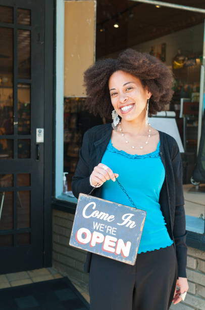 istock Business Owner with Open Sign 163269509