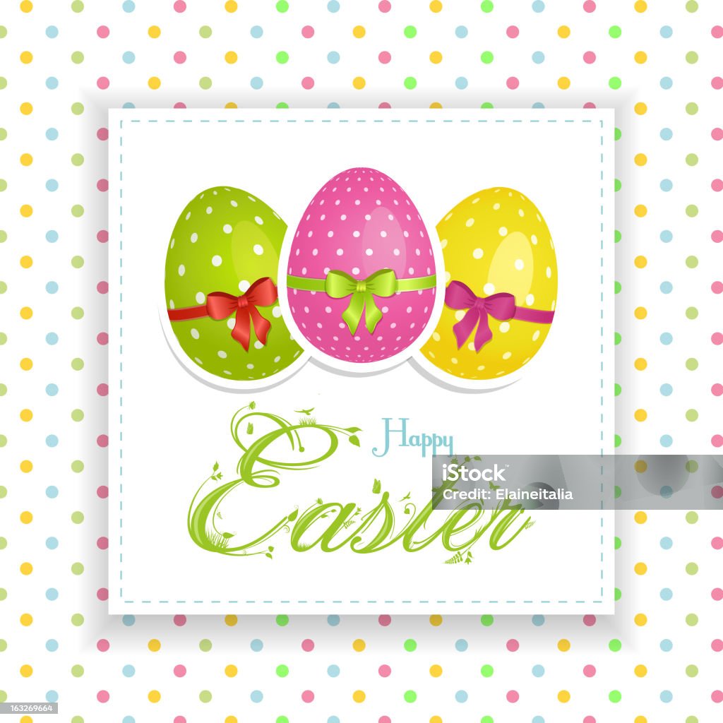 Easter Panel Background Easter Eggs on a White Panel with 'Happy Easer' against a Polka Dot Background. Image is AI10 with transparency used on shadows Celebration stock vector