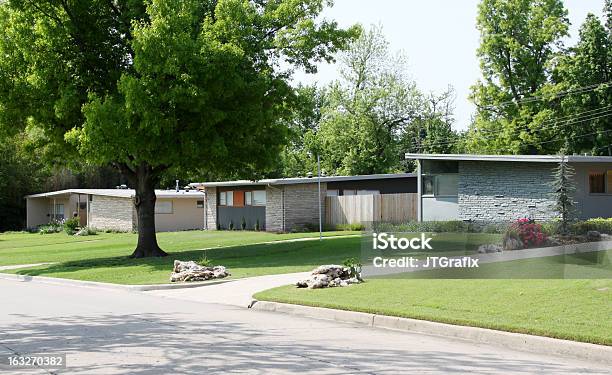 Three American Homesmid Century Flat Roof Houses Stock Photo - Download Image Now - 1950-1959, House, Outdoors