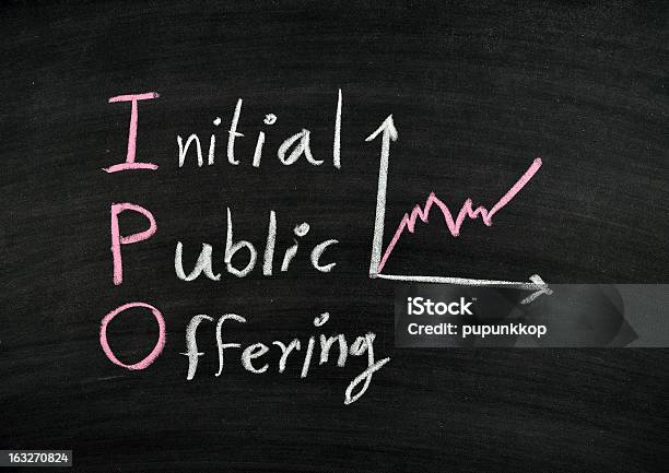 Ipo In White On A Black Chalkboard Stock Photo - Download Image Now - Initial Public Offering, Stock Market and Exchange, Trading