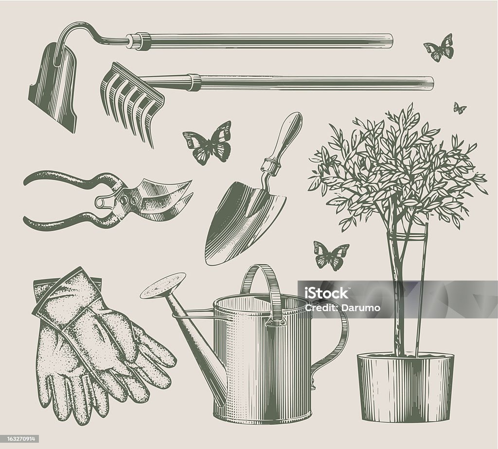 Vintage garden equipos - arte vectorial de Regadera libre de derechos