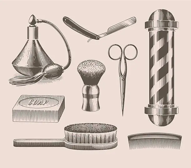 Vector illustration of Vintage barbershop objects
