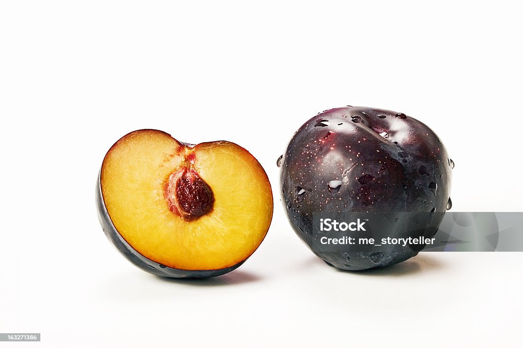 Plum Plum on a white background Cross Section Stock Photo