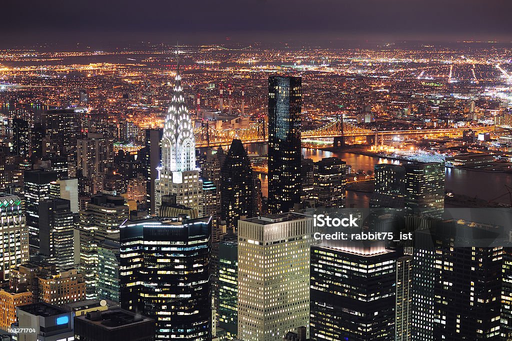 New York City Manhattan skyline aerial view at dusk New York City Manhattan aerial view at dusk with urban city skyline and skyscrapers buildings Aerial View Stock Photo