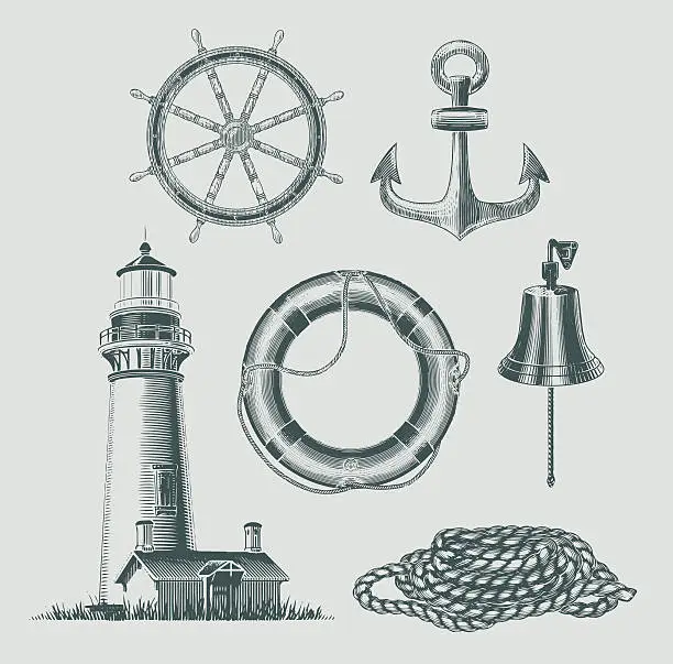 Vector illustration of Sea and shipping objects