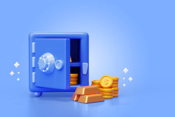 istock Safe box with money and bar gold icon 3d background illustration 1632733060