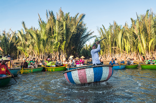 hoi an, vietnam. 16th june, 2023: coconut boat tour at cam thanh village, vietnam