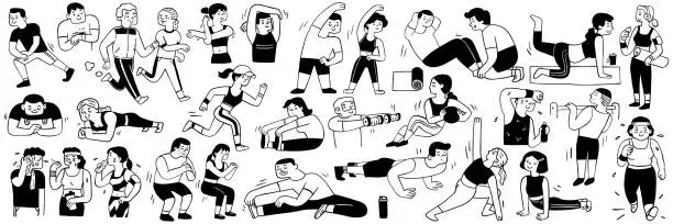 Vector illustration of Outdoor workout doodle set